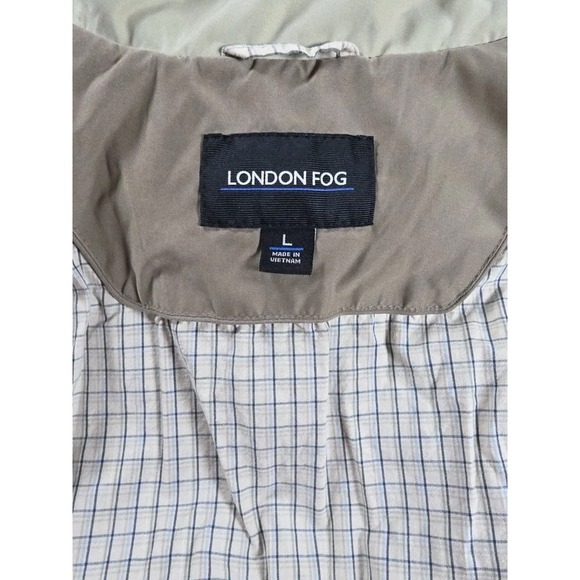 London Fog Jacket Men Large TAN Lined Hooded Windbreaker Barn Coat HOOD - Picture 2 of 9